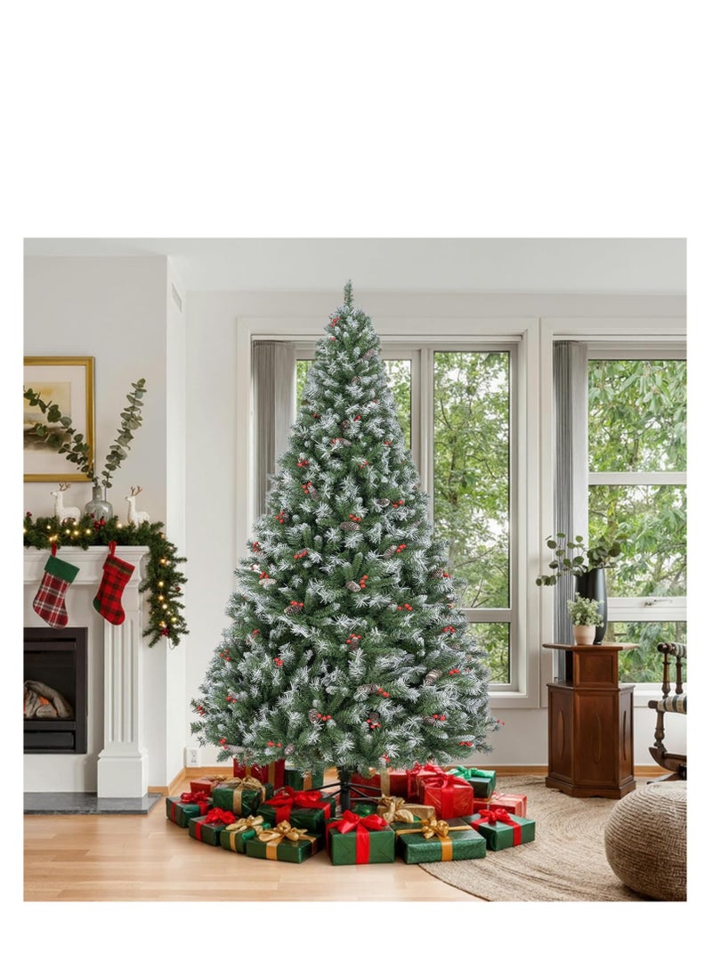 Y&D 5ft Artificial Christmas Tree, PE Deluxe Snowy Artificial Indoor Home Xmas Tree Decoration, 600 Natural Looking PVC and PE Tips, 23 Groups Red Berries, Hinged Branches, Metal Base, Reusable - Image 3