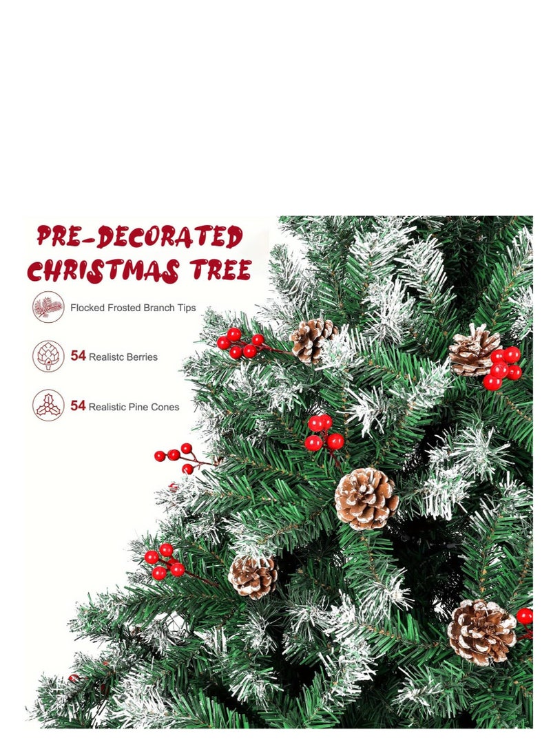 Y&D 5ft Artificial Christmas Tree, PE Deluxe Snowy Artificial Indoor Home Xmas Tree Decoration, 600 Natural Looking PVC and PE Tips, 23 Groups Red Berries, Hinged Branches, Metal Base, Reusable - Image 5