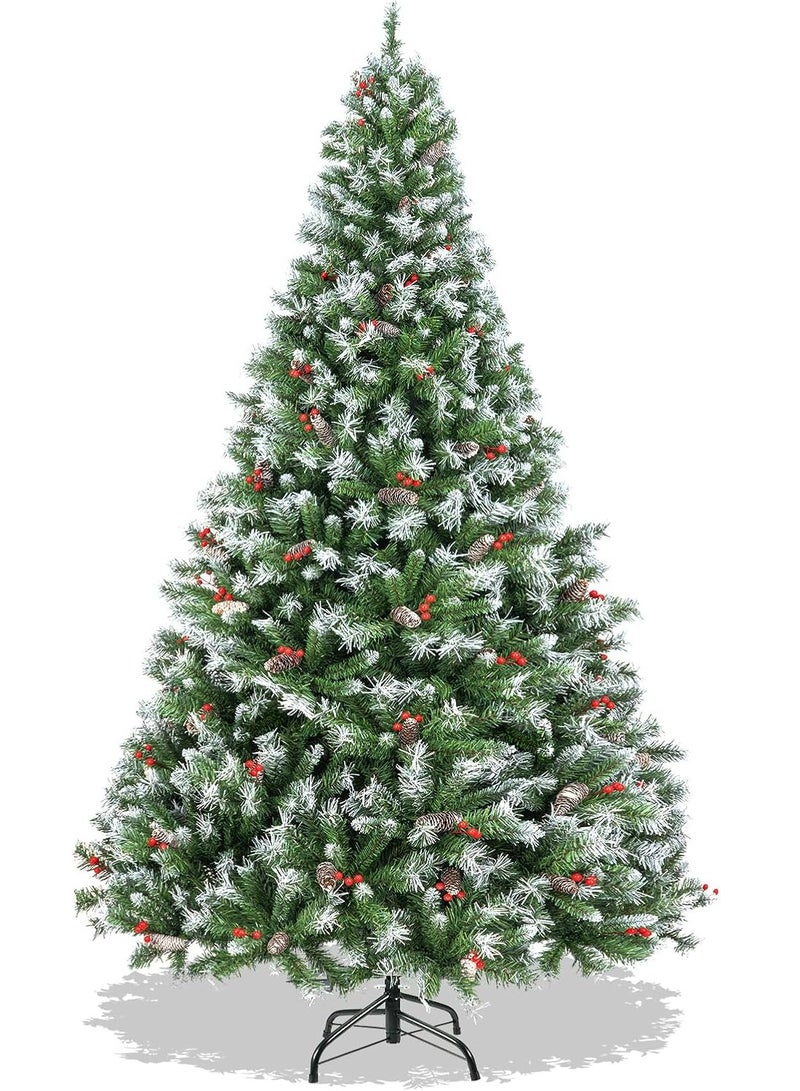 Y&D 5ft Artificial Christmas Tree, PE Deluxe Snowy Artificial Indoor Home Xmas Tree Decoration, 600 Natural Looking PVC and PE Tips, 23 Groups Red Berries, Hinged Branches, Metal Base, Reusable - Image 1