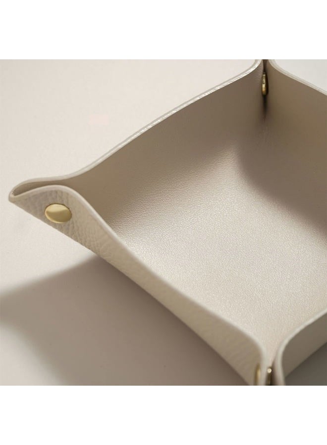 OLETHA Small Foldable Valet Tray, Travel Essentials for Women, Portable Catchall Organizer for Jewelry & Keys, for Hotel Nightstands, Home Office & Desk, Aesthetic Faux Leather, Light Taupe - Image 3