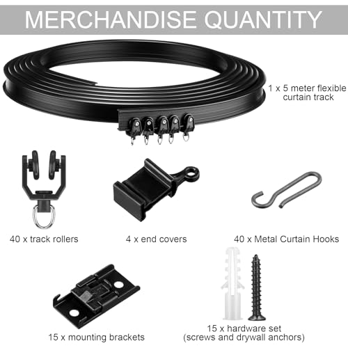 Jetec Flexible Bendable Ceiling Curtain Track, 9.8ft/16.4ft(5m), Ceiling Mount for Curtain Rail with Track, Room Divider(5 m,Black) - Image 2