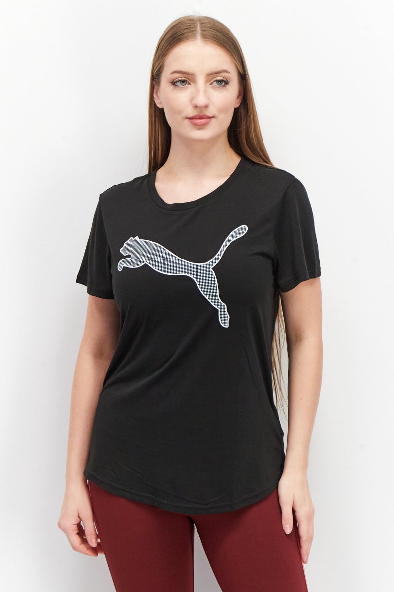 PUMA Women Crew Neck Short Sleeves Brand Logo T-Shirt, Black  - Image 1