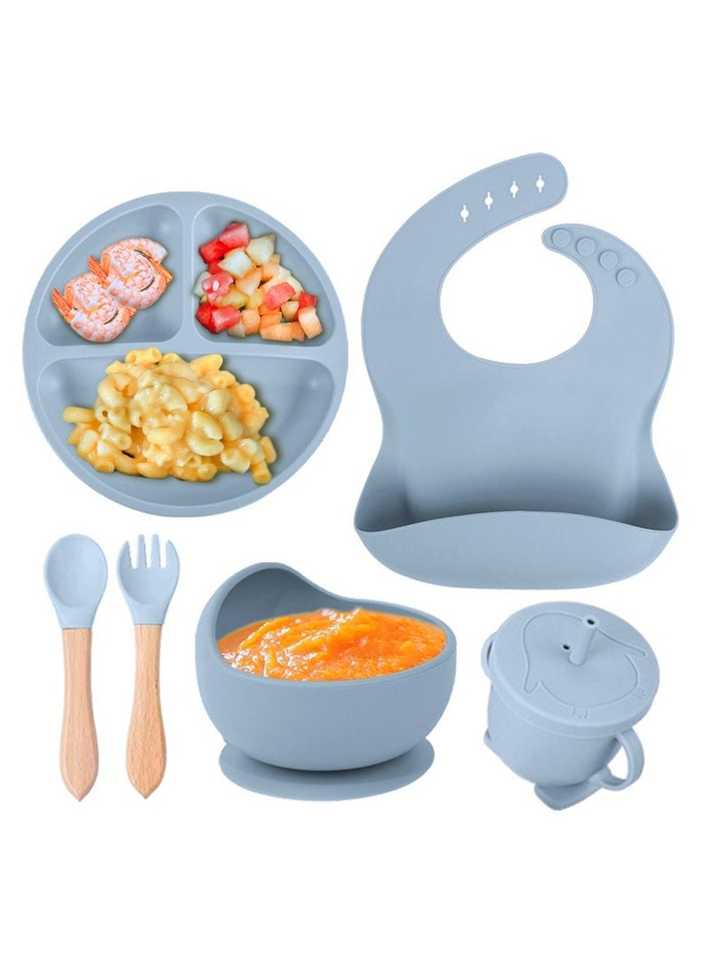 6-in-1 Premium Baby Feeding Set (6M+) | FDA & CPC Certified | BPA-Free Suction Bowl & Plate | Anti-Throw & Mess-Free | Dishwasher & Microwave Safe (Blue) - Image 1
