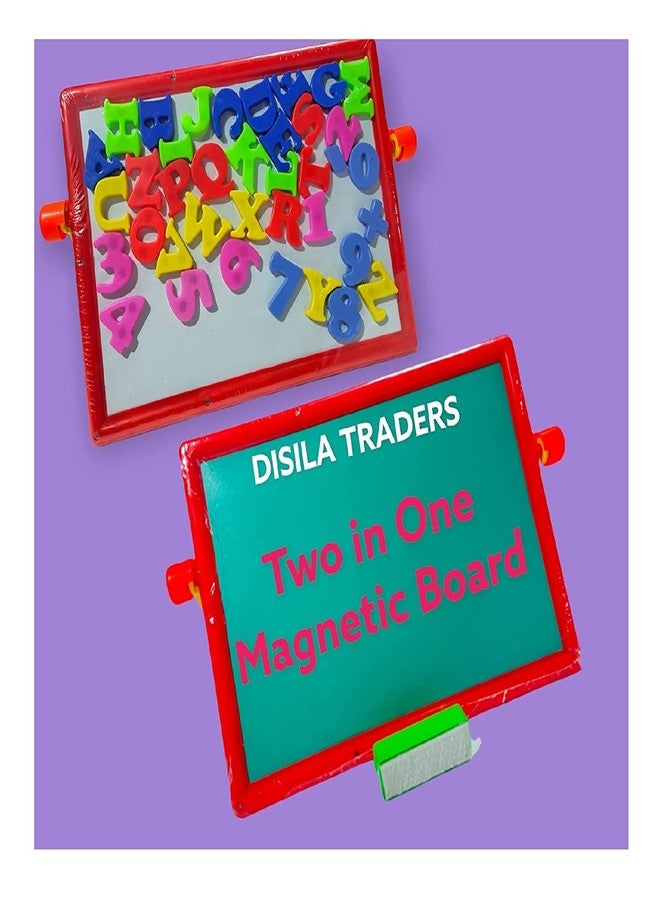 DISILA Traders Education Small Writing Board/Magnetics Numbers Alphabets 2 in 1 Board for Kids. Educational Board/Learning Toys for Kids with Fun with a Small Duster & Chalk. - Image 1