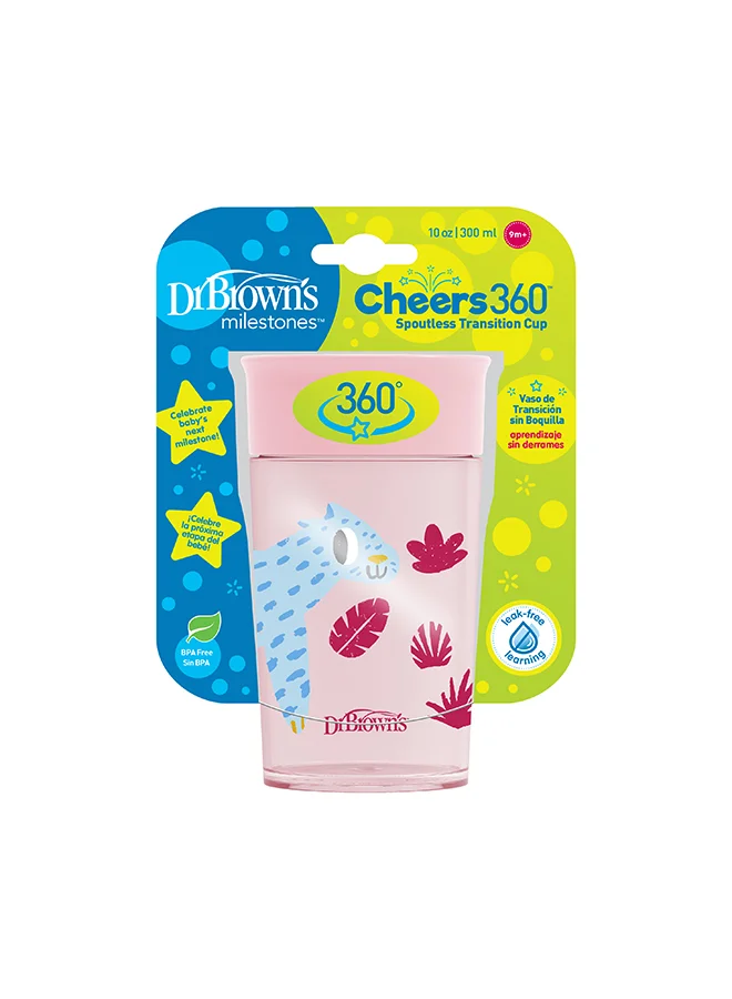 دكتور براونز Smooth Wall Cheers 360 Cup, Anti-Colic 10 Oz/300 Ml, Pink Deco (9M+), 1-Pack