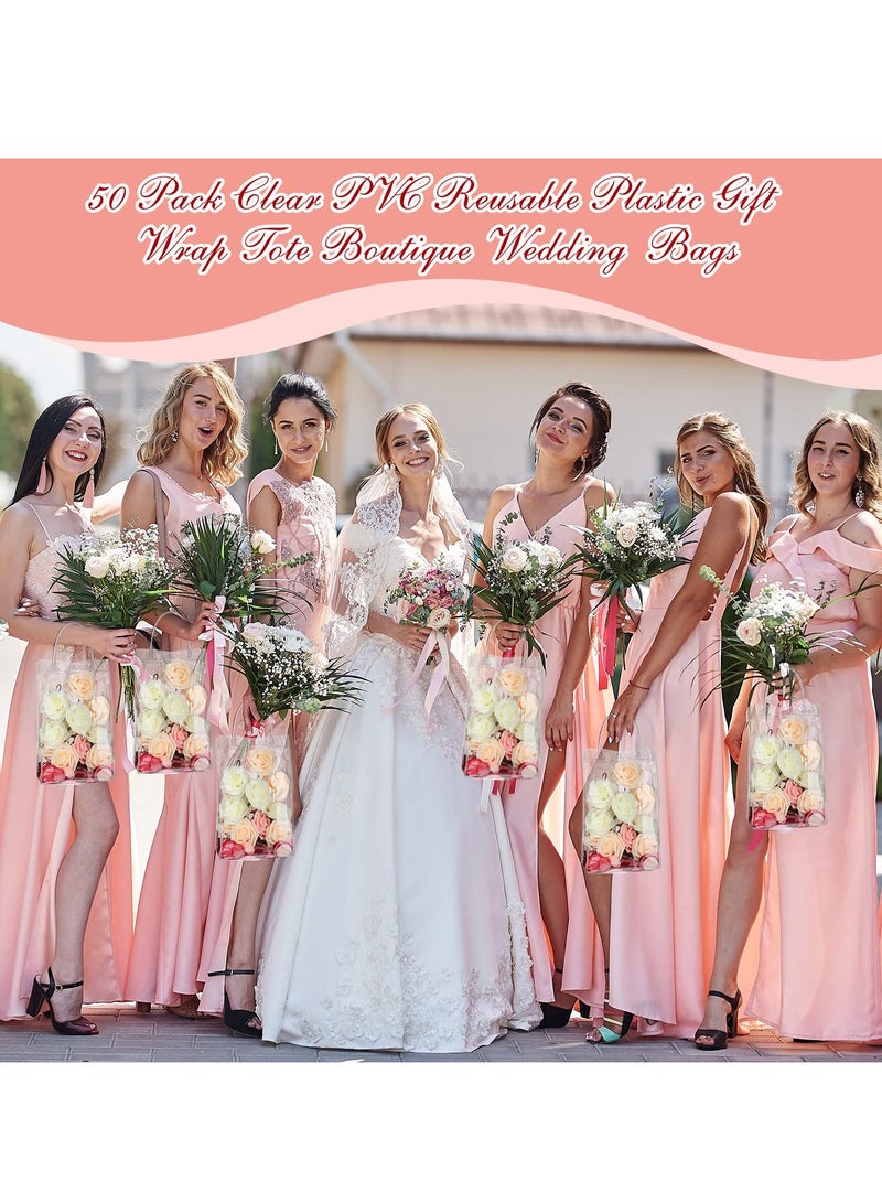 كاست ويف أكياس هدايا شفافة من مادة البولي فينيل كلوريد قابلة لإعادة الاستخدام، حقيبة تسوق شفافة، حقيبة تغليف هدايا مع مقابض لحفلات الزفاف وأعياد الميلاد وعيد الحب، 25 × 18 × 7 سم (10 قطع) - Image 2