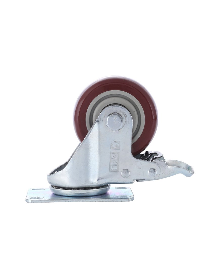 BMB tools 2-Piece 100mm Red PVC Medium Duty Ball Bearing Caster - Swivel with Brake - Plate - Image 2