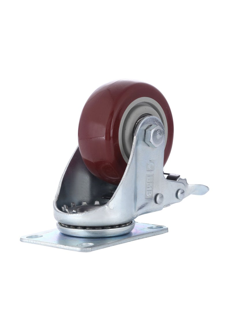 BMB tools 2-Piece 100mm Red PVC Medium Duty Ball Bearing Caster - Swivel with Brake - Plate - Image 3