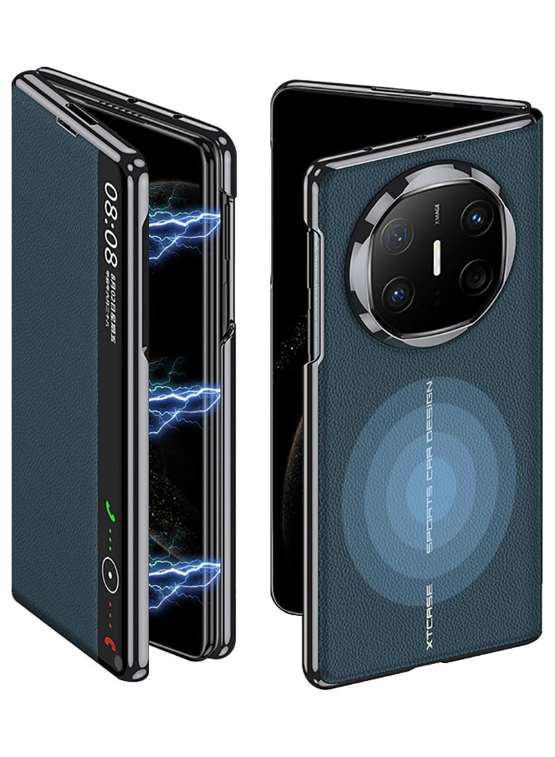 general Leather Case with Flap Compatible with Huawei Mate X6, Clear View Window and Hidden Magnetic Ring, Electroplating Frame Full Coverage Foldable Case for Huawei Mate X6
