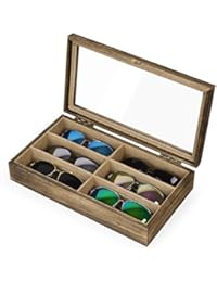SRIWATANA SRIWATANA Sunglasses Organizer for Women Men, 6 Slot Eyeglass Box Wood Case Glass Display Storage Eyewear Collector - Image 1