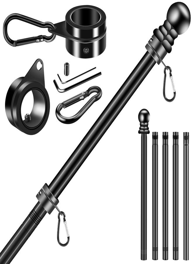 BONWIN Black Flag Pole Kit for Outside House Porch, 6 FT Thickened Stainless Steel Wall Mount Flag Pole for 3x5'/4x6' American Flag, 1" Anti-Wrap Spinning Flagpole Rings (6 FT - No Bracket - Black) - Image 1