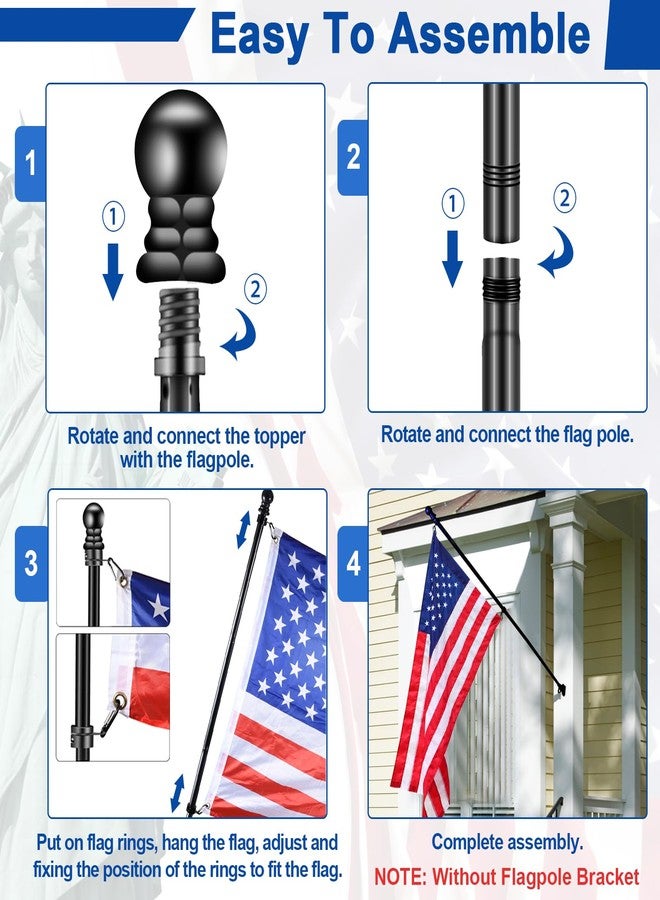 BONWIN Black Flag Pole Kit for Outside House Porch, 6 FT Thickened Stainless Steel Wall Mount Flag Pole for 3x5'/4x6' American Flag, 1" Anti-Wrap Spinning Flagpole Rings (6 FT - No Bracket - Black) - Image 5