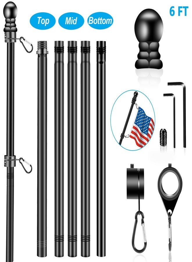 BONWIN Black Flag Pole Kit for Outside House Porch, 6 FT Thickened Stainless Steel Wall Mount Flag Pole for 3x5'/4x6' American Flag, 1" Anti-Wrap Spinning Flagpole Rings (6 FT - No Bracket - Black) - Image 2