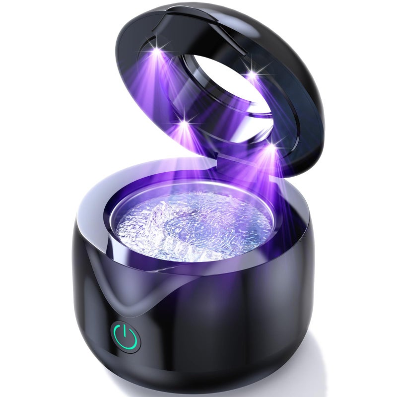 CXRUY Ultrasonic Retainer Cleaner - UV Dental Cleaning Pod Night Guard Cleaner for Dentures, Aligner, Braces, Toothbrush Heads, Jewelry (Black) - Image 1