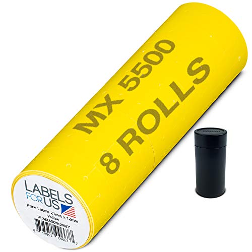 Labels for Us MX 5500 Labels - 8,000 Yellow Price Labels - 8 Rolls - Ink Roller Included - Image 1