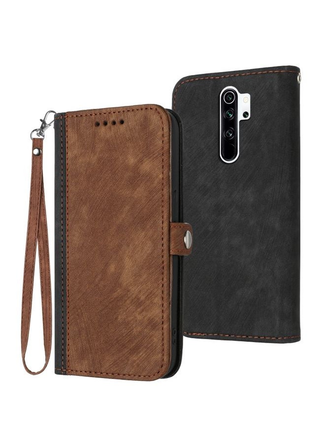 HuHa Case Cover For Xiaomi Redmi Note 8 Pro Side Buckle Double Fold Hand Strap Leather Phone Case Brown 