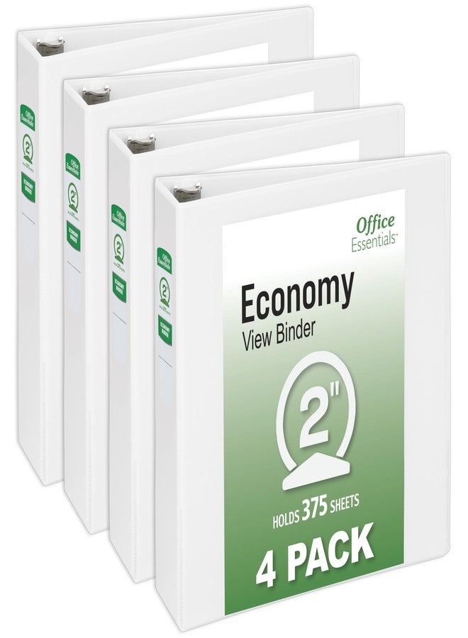 Office Essentials Economy View 3 Ring Binders, 2" Round Rings, 2.8" Spine, 375-Sheet Capacity, White Binders (4-Pack of 03146) - Image 1
