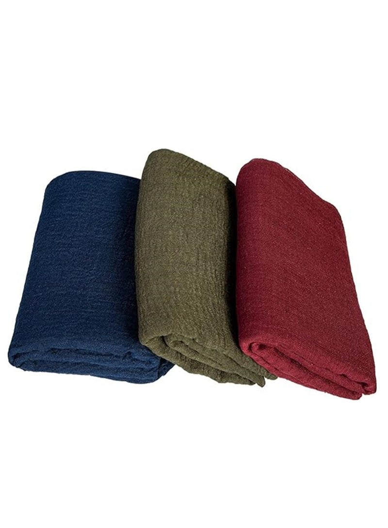 KASTWAVE Scarfs for Women, 3 Pieces Soft Keep Warm Scarf Shawl Lightweight Long Fashion Wraps for All Season Cotton and Linen Monochrome Turban Scarf (Navy Blue/Green/Burgundy) - Image 4