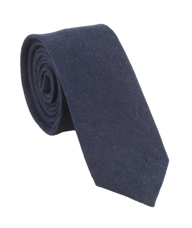 LEVAO Men's Cotton Skinny Necktie Solid Color Tie 210454-Navy Blue - Image 5