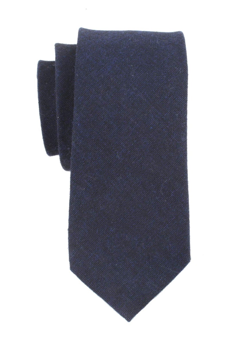 LEVAO Men's Cotton Skinny Necktie Solid Color Tie 210454-Navy Blue - Image 2