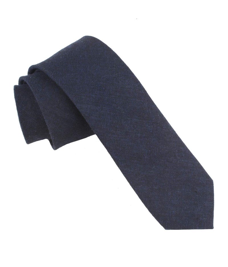 LEVAO Men's Cotton Skinny Necktie Solid Color Tie 210454-Navy Blue - Image 3