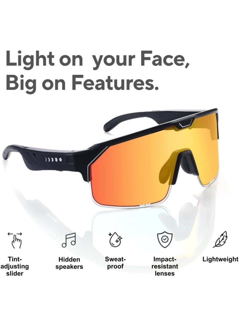 Chamelo Music Shield Smart Audio Sunglasses – Matte Black Frame, Lenses | Open-Ear Bluetooth Glasses for Men & Women with Electronic Tint Control, IPX4 Waterproof, Sports Eyewear, 100% UV Protection - Image 1