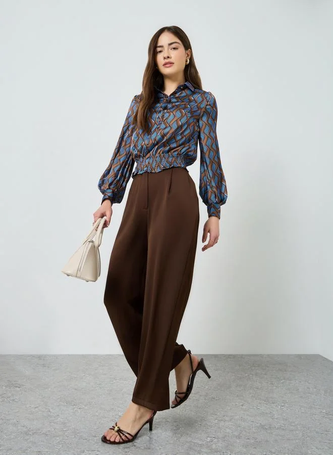 Styli Brown and Blue Wave Print Shirt