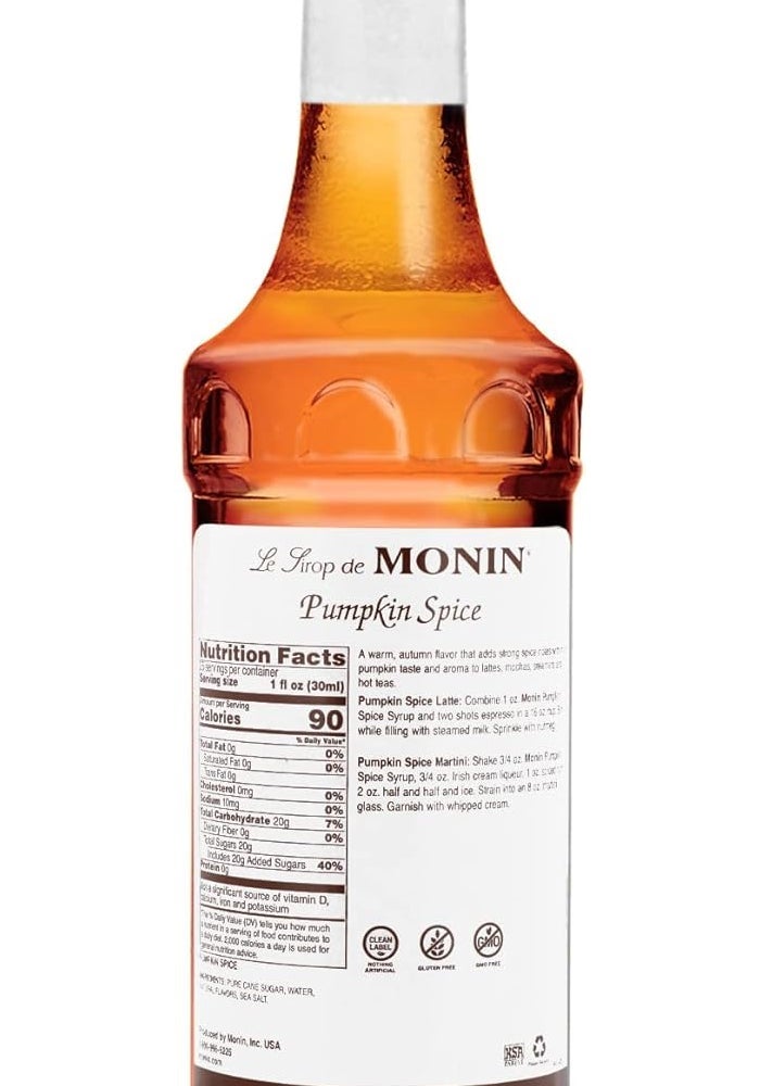 Monin Pumpkin Spice Syrup - 750 ml, Natural Flavors with Nutmeg and Cinnamon for Lattes, Mochas, and More - Image 2
