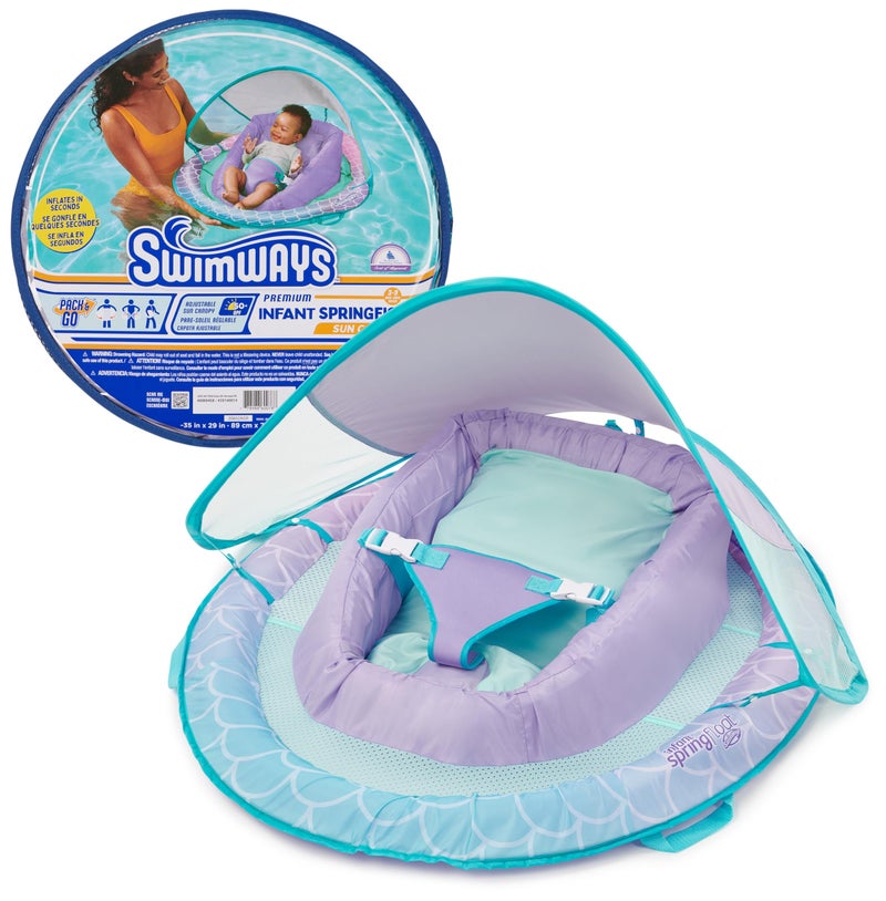 عوامة سباحة للأطفال الرضع من Swimways مع مظلة حماية UPF ملحقات بركة السباحة للأطفال 39 شهر حورية البحر