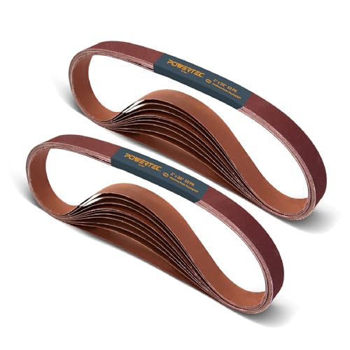 POWERTEC 1x30 Sanding Belts 20PK 80 Grit Aluminum Oxide 1 x 30 inch Sanding Belts for Belt Grinder Belt and Disc Sander Knife Sharpening Woodworking Metalworking 111290P2