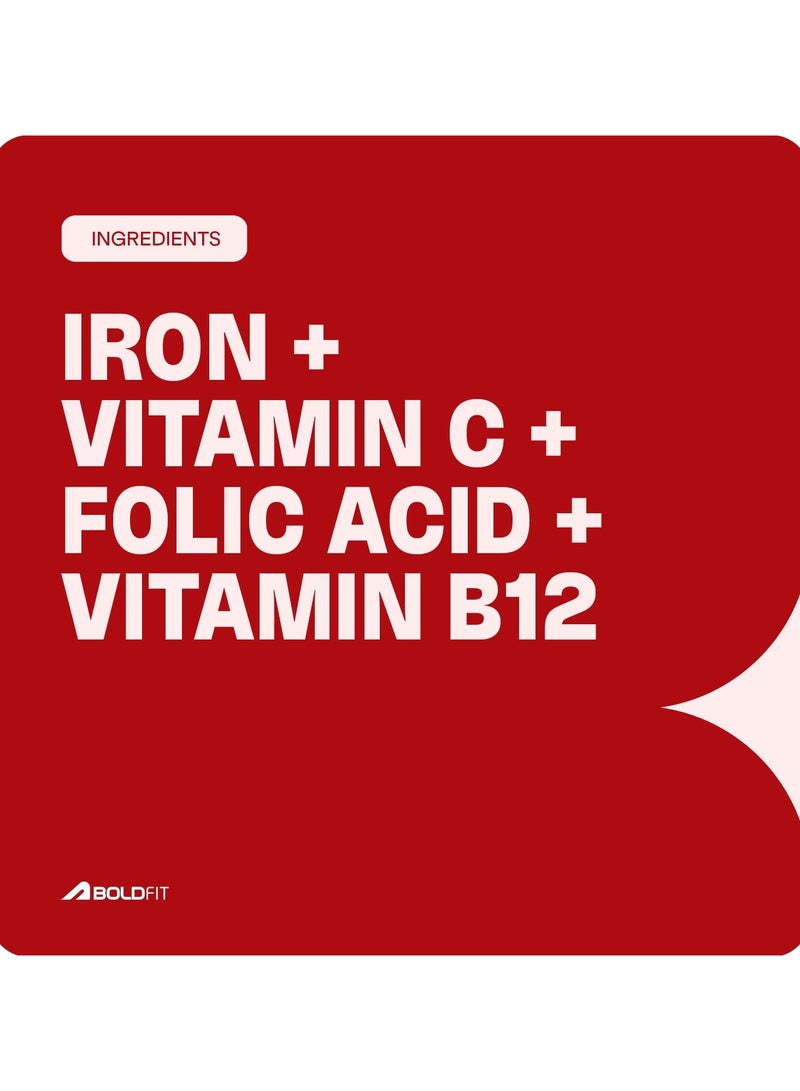 Boldfit Iron Supplement for Women & Men with Vitamin C, Folic Acid & Vitamin B12 - Iron Tablets for Men & Women Help Support Energy & Blood Building - 60 Veg Tablets - Image 5