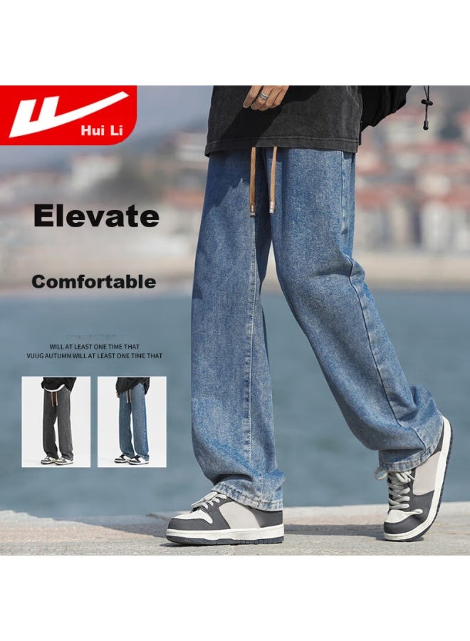 Warrior Denim Jeans For Men, Spring And Autumn Loose Straight-leg Pants, American Retro Wide-leg Casual Trousers, Dark Blue XL - Image 1