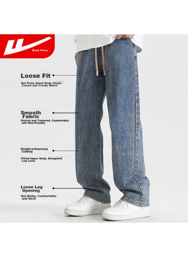 Warrior Denim Jeans For Men, Spring And Autumn Loose Straight-leg Pants, American Retro Wide-leg Casual Trousers, Dark Blue XL - Image 3