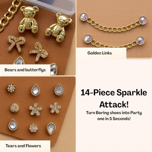 Flavizo 14pcs Bear Shoe Charms with Decorative Chain, Cute Accessories for Women and Girls Sandals, Stylish Buttons for Clog Decoration, Durable Resin and Metal Shoes Clips - Image 3