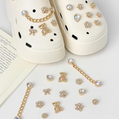 Flavizo 14pcs Bear Shoe Charms with Decorative Chain, Cute Accessories for Women and Girls Sandals, Stylish Buttons for Clog Decoration, Durable Resin and Metal Shoes Clips - Image 5