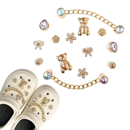 Flavizo 14pcs Bear Shoe Charms with Decorative Chain, Cute Accessories for Women and Girls Sandals, Stylish Buttons for Clog Decoration, Durable Resin and Metal Shoes Clips - Image 1