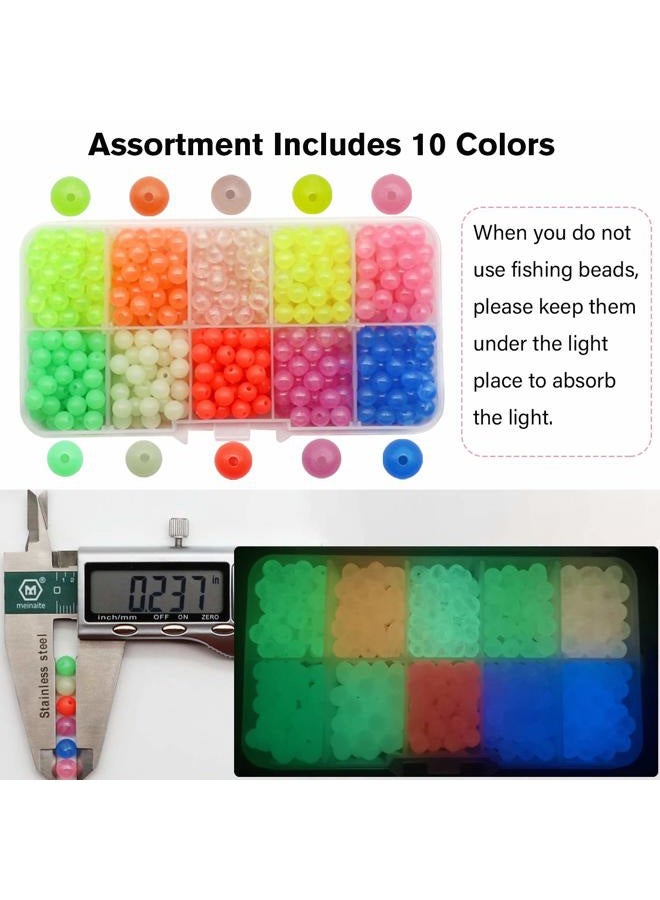 Dovesun Fishing Beads Assorted Beads Fishing Bait Eggs 10 Colors A-Glow in Dark 0.24in(600pcs) - Image 2
