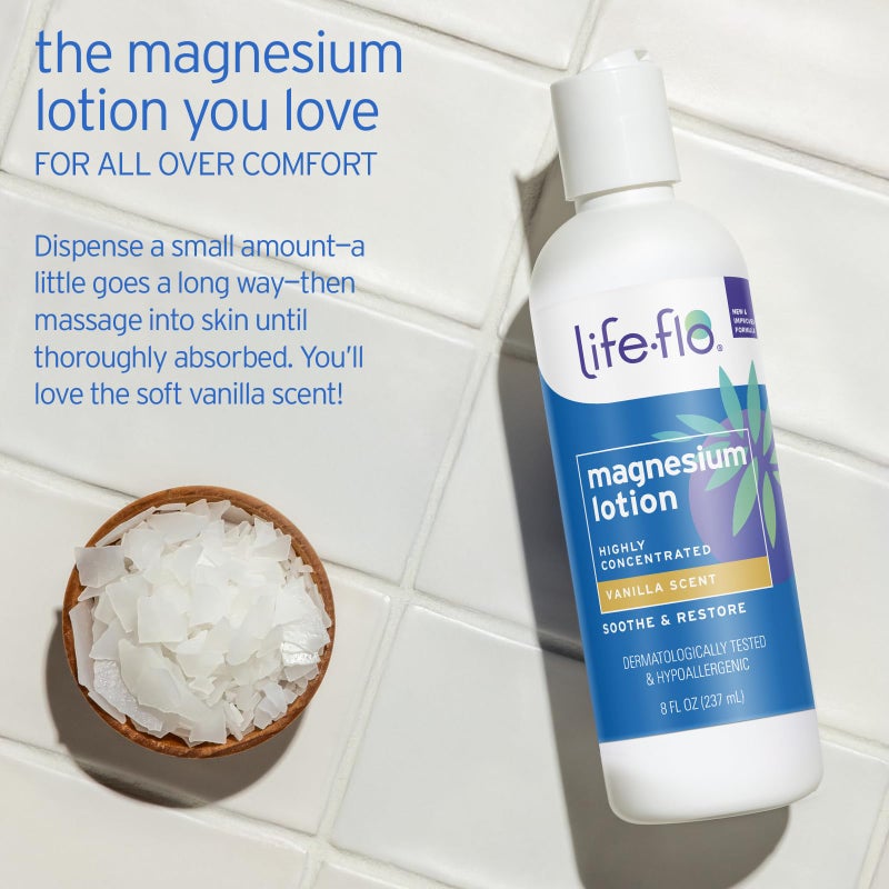 LIFE-FLO Magnesium Lotion, Vanilla Scent - New, Improved Body Lotion w/Magnesium Chloride from The Zechstein Seabed - Soothes Muscles, Joints When Massaged into Skin - Great for Adults and Kids - 8oz - Image 4