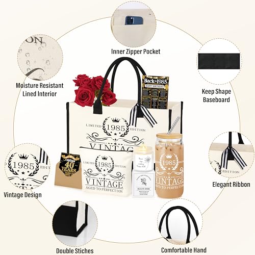 DOGMEM 40th Birthday Gifts for Women Tote Bag 40 Years Old Gift for Mom Wife Sister Birthday Gifts for Her Turning 40 Vintage 1985 Canvas Tote Bag Makeup Bag Back in 1985 Poster Gift for Women - Image 3