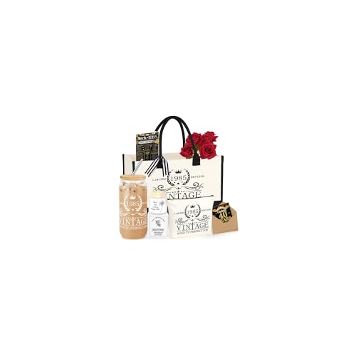 DOGMEM 40th Birthday Gifts for Women Tote Bag 40 Years Old Gift for Mom Wife Sister Birthday Gifts for Her Turning 40 Vintage 1985 Canvas Tote Bag Makeup Bag Back in 1985 Poster Gift for Women - Image 1