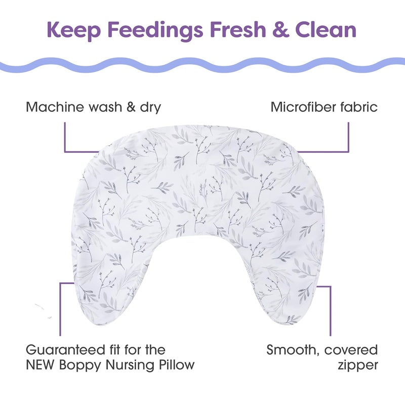 Boppy Nursing Pillow Cover  Soft Hypoallergenic Washable Microfiber Bottle  Breastfeeding Pillow Covers Redesigned Feeding Pillow Sold Separately  Gray Gentle Leaves - Image 3