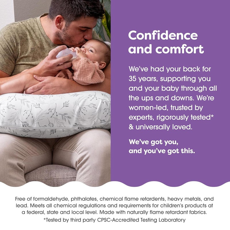 Boppy Nursing Pillow Cover  Soft Hypoallergenic Washable Microfiber Bottle  Breastfeeding Pillow Covers Redesigned Feeding Pillow Sold Separately  Gray Gentle Leaves - Image 5