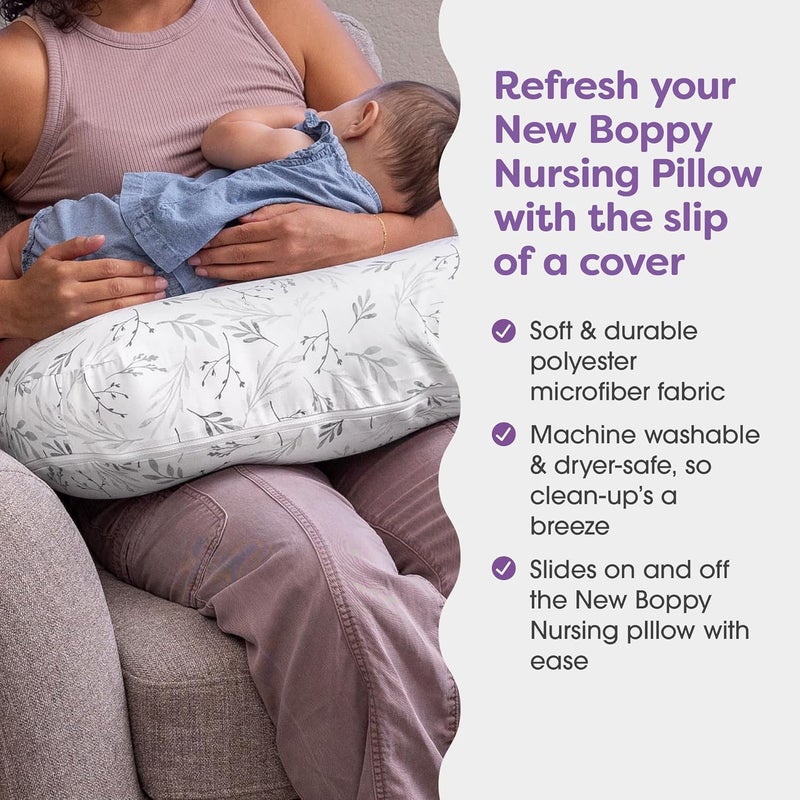 Boppy Nursing Pillow Cover  Soft Hypoallergenic Washable Microfiber Bottle  Breastfeeding Pillow Covers Redesigned Feeding Pillow Sold Separately  Gray Gentle Leaves - Image 2