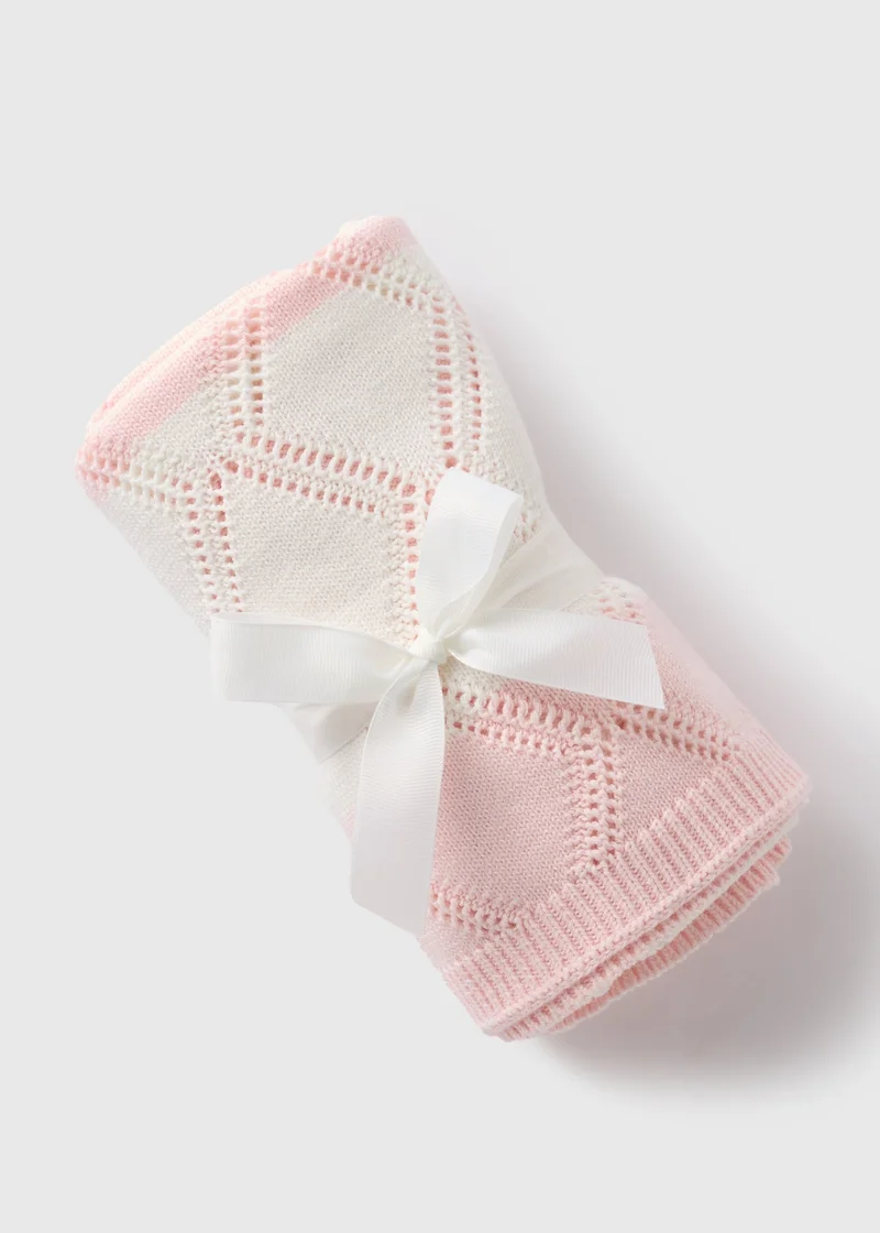 Matalan Baby Pink Stripe Knitted Blanket