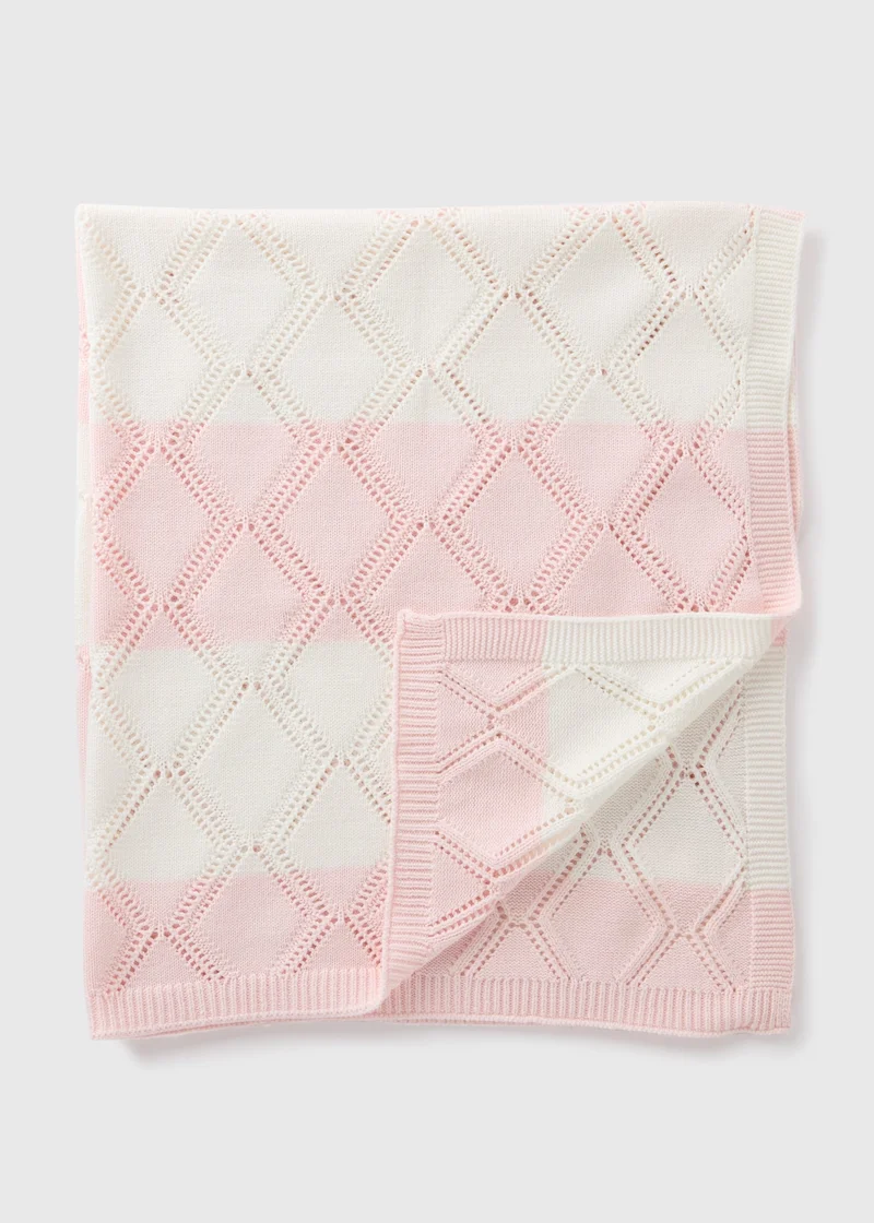 Matalan Baby Pink Stripe Knitted Blanket