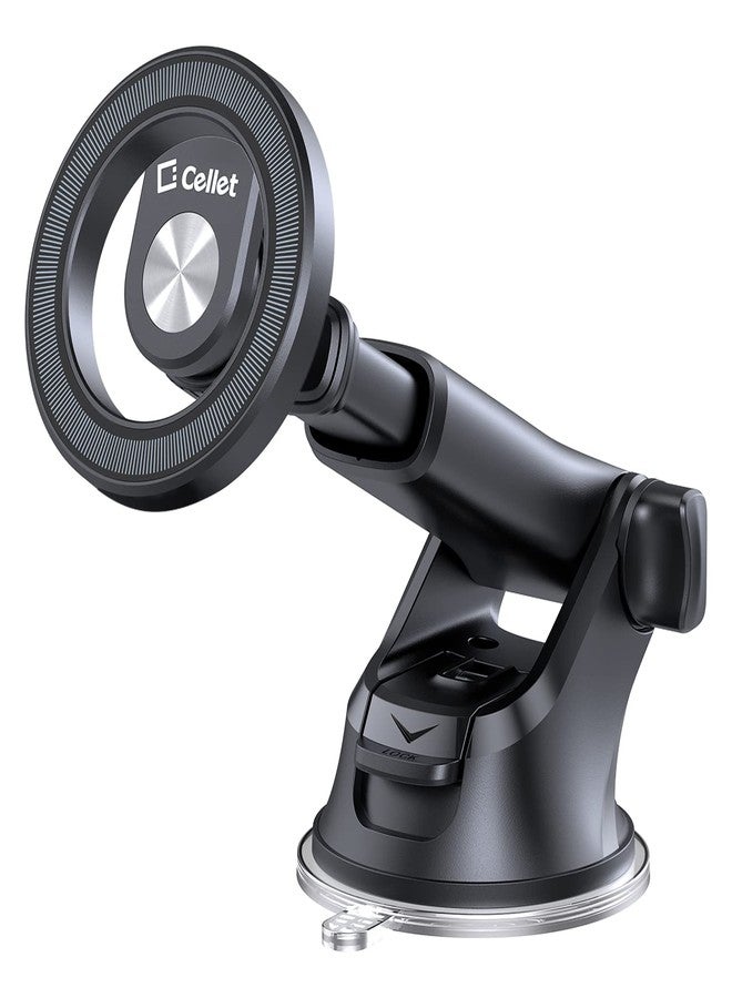 Cellet Magnetic Car Phone Mount with Strong N52 Magnets - 360° Rotation, Telescopic Arm, Reusable Suction Cup - Dashboard & Windshield Holder Compatible with Apple iPhone, Samsung, and More - Image 1