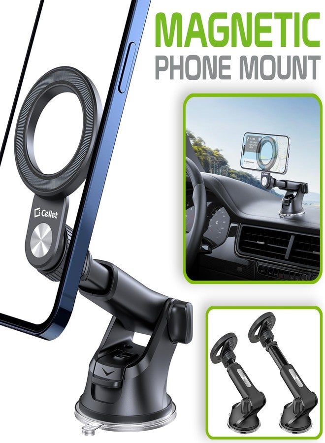 Cellet Magnetic Car Phone Mount with Strong N52 Magnets - 360° Rotation, Telescopic Arm, Reusable Suction Cup - Dashboard & Windshield Holder Compatible with Apple iPhone, Samsung, and More - Image 2