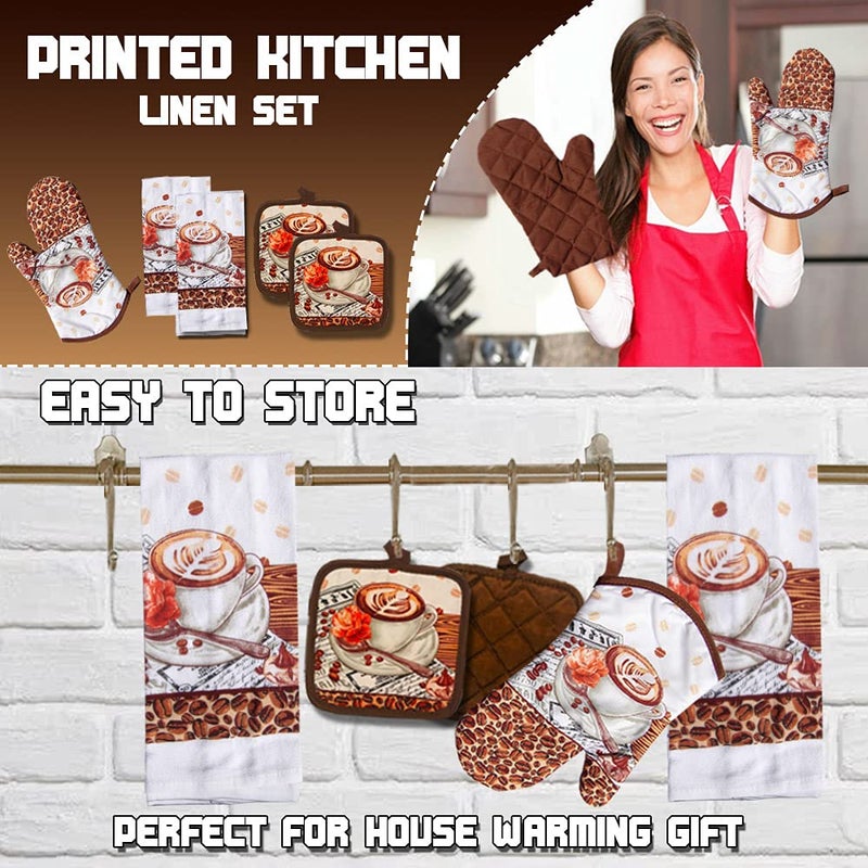 Lobyn Value Packs: 5-Piece CafÃ© Latte Kitchen Towel Set â€“ Quilted Oven Mitt & 2 Potholders, Perfect for Coffee Lovers - Image 5