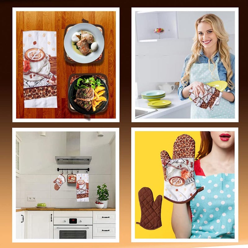 Lobyn Value Packs: 5-Piece CafÃ© Latte Kitchen Towel Set â€“ Quilted Oven Mitt & 2 Potholders, Perfect for Coffee Lovers - Image 3