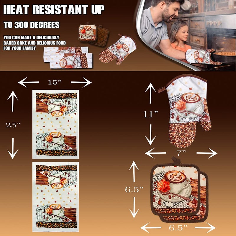 Lobyn Value Packs: 5-Piece CafÃ© Latte Kitchen Towel Set â€“ Quilted Oven Mitt & 2 Potholders, Perfect for Coffee Lovers - Image 4